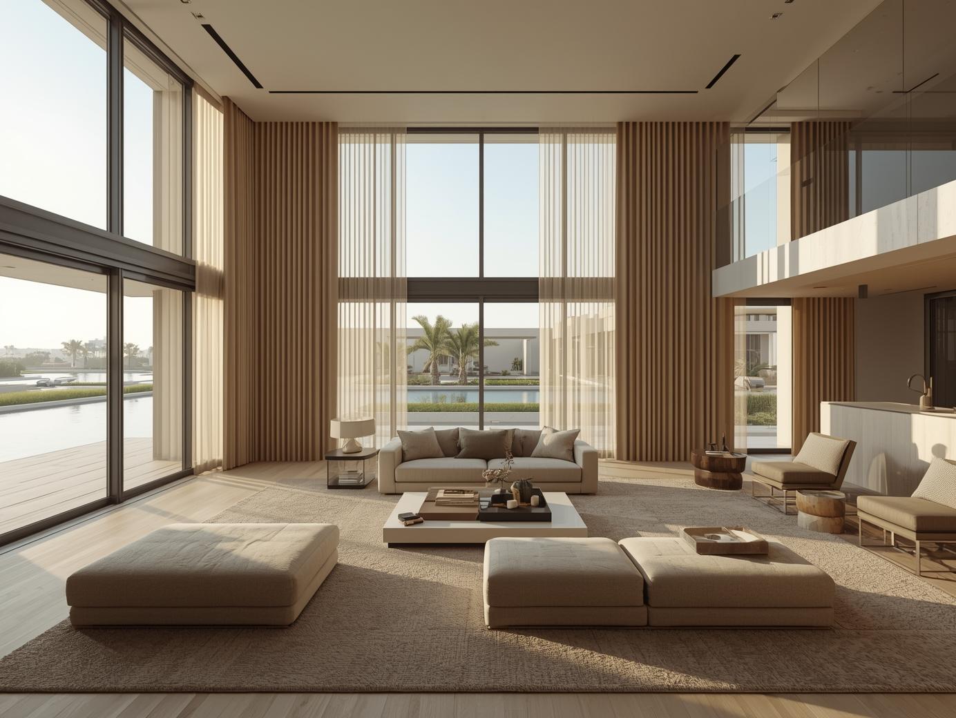 Tilal Al Ghaf living room with custom full-height curtains and natural light