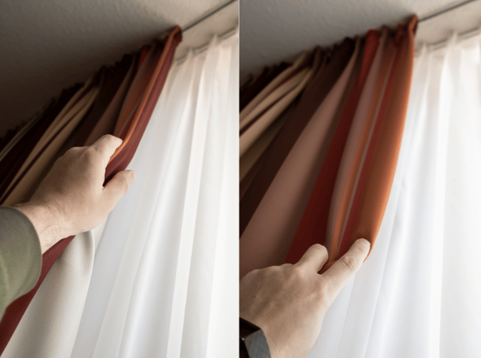 hanging off curtains