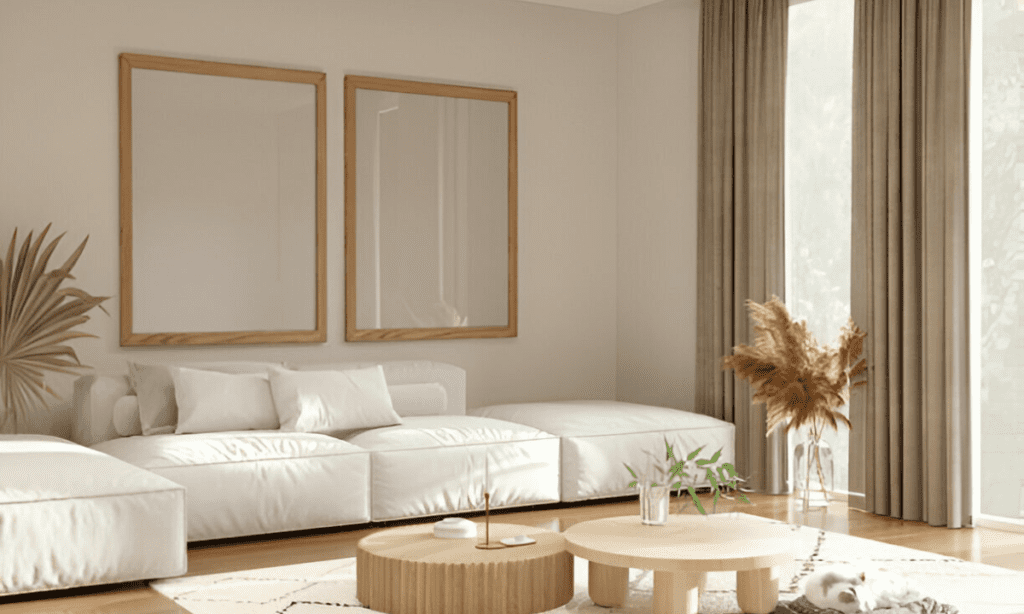 Living Room Curtains Ideas for Brown Furniture in Dubai