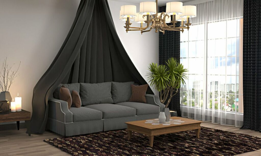 Living Room Curtains Ideas for Brown Furniture in Dubai